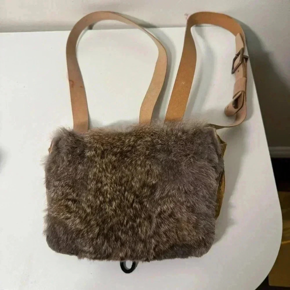 Rabbit  leather/fur pouch crossbody boho festival - Picture 2 of 8